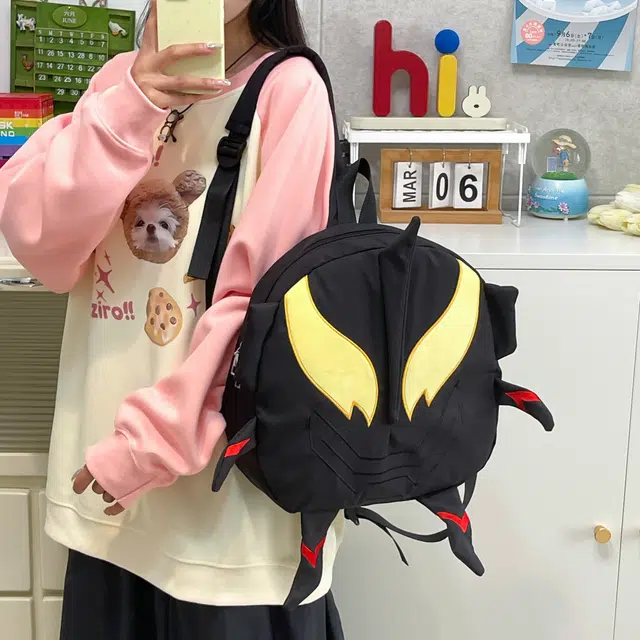 泰格奴 时尚个性小众搞怪百搭 尼龙 双肩包 大号 男女同款情侣款 黑色