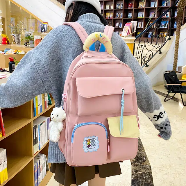 泰格奴 撞色系轻便百搭个性气质高级感潮流时尚初中高中大学生上课书包 尼龙 组合装 男女同款情侣款 多色