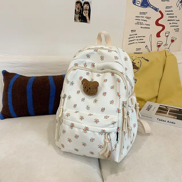 泰格奴 小清新休闲高颜值精美潮版韩版背包初中生高中生大学生上课百搭书包 尼龙 双肩包 女款 白色/多色/波点