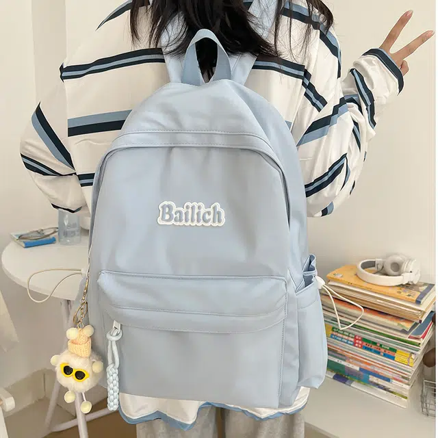 泰格奴 小清新休闲高颜值精美潮版韩版背包初高中生大学生上课百搭书包 尼龙 双肩包 常规 男女同款情侣款 蓝色/米白色/粉色/黑色/绿色