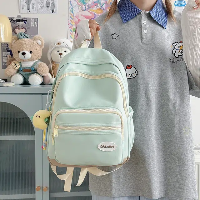 泰格奴 小清新高颜值精美上课百搭 尼龙 双肩包 男女同款情侣款 绿色/粉色/黄色/黑色