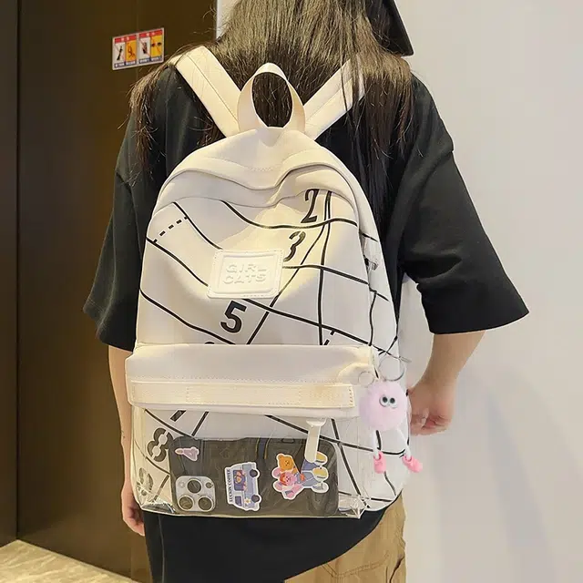 泰格奴 小清新休闲高颜值精美潮版韩版背包初中生高中生大学生上课百搭书包 尼龙 双肩包 男女同款情侣款 白色/黑色/蓝色/粉红色