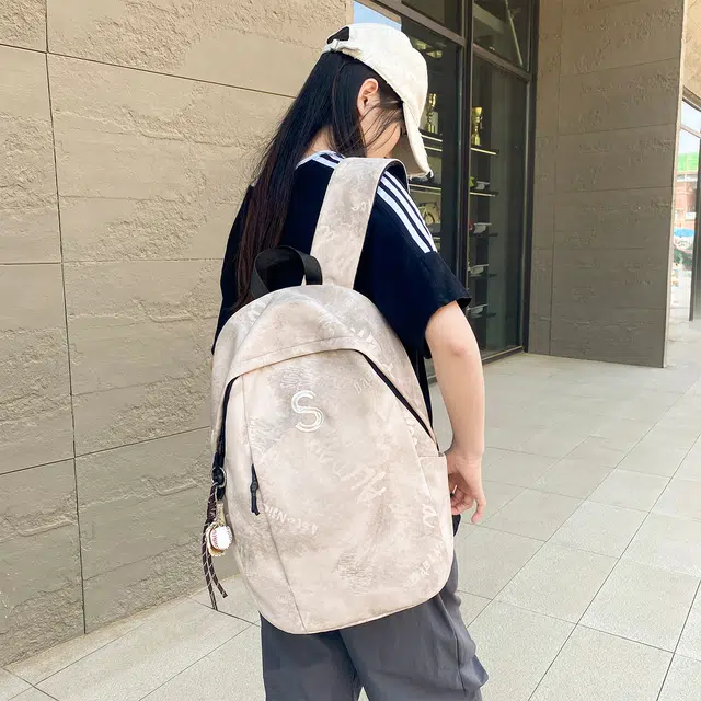 泰格奴 字母印花轻便简约国风大容量运动耐磨背包初中生高中生大学生上课百搭书包 尼龙 双肩包 男女同款情侣款 白色/红色/绿色/黑色