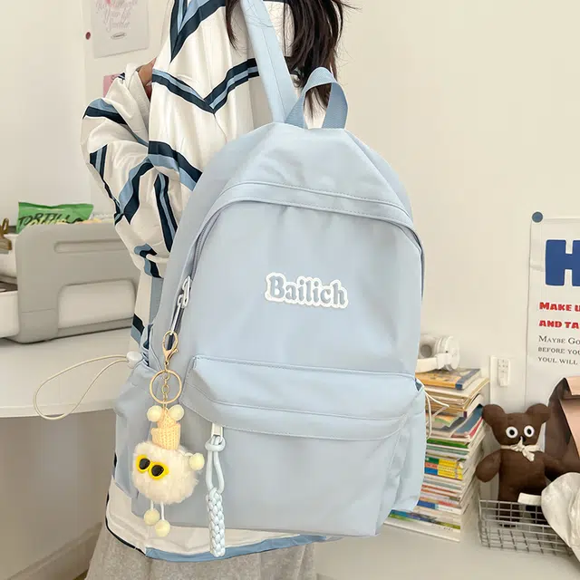 泰格奴 小清新休闲高颜值精美潮版韩版背包初高中生大学生上课百搭书包 尼龙 双肩包 常规 男女同款情侣款 蓝色/米白色/粉色/黑色/绿色