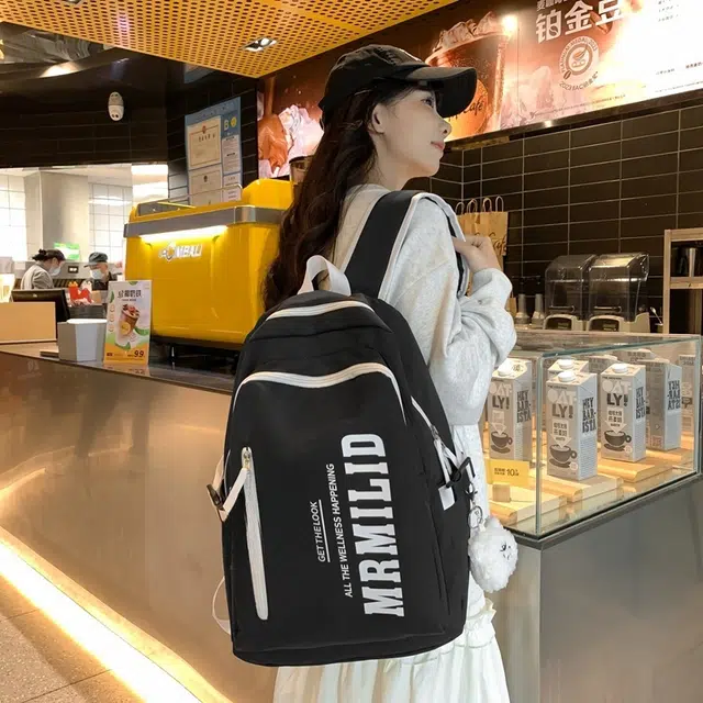 泰格奴 字母印花轻便简约国风大容量运动耐磨背包初中生高中生大学生上课百搭书包 尼龙 双肩包 男女同款情侣款 黑色/酒红色/绿色/蓝色