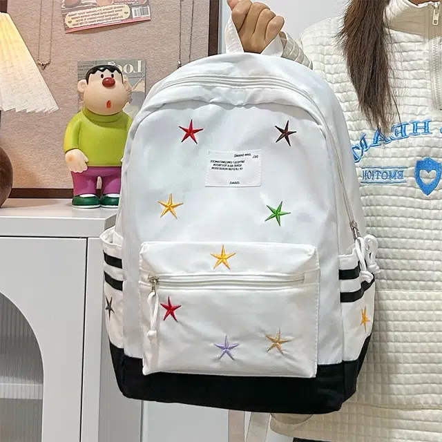 泰格奴 字母印花轻便简约国风大容量运动耐磨背包初中生高中生大学生上课百搭书包 尼龙 双肩包 女款 黑色/红色/卡其色/深蓝色/棕色