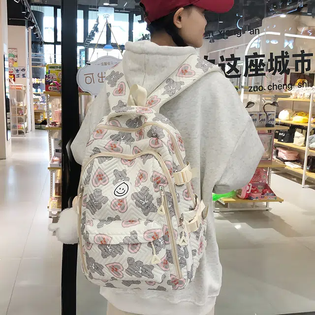 泰格奴 小清新休闲高颜值精美潮版韩版背包初中生高中生大学生上课百搭书包 尼龙 双肩包 男女同款情侣款 粉红色/蓝色/灰色/黑色