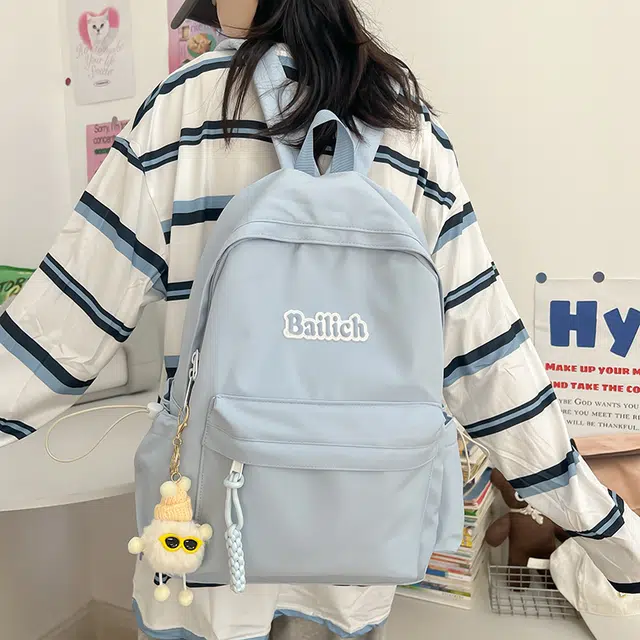 泰格奴 小清新休闲高颜值精美潮版韩版背包初高中生大学生上课百搭书包 尼龙 双肩包 常规 男女同款情侣款 蓝色/米白色/粉色/黑色/绿色