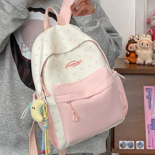 泰格奴 开学书包高级感高颜值轻便舒适日常小众设计大容量女高中生大学生美式背包 尼龙布 双肩包 女款 黑色/粉色/绿色/蓝色/黄色