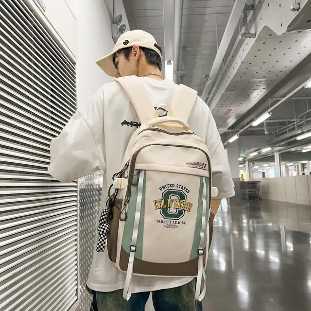 泰格奴 撞色系轻便百搭背包美版韩流洋气个性气质高级感潮流时尚初中高中大学生上课百搭书包 尼龙 双肩包 男女同款情侣款 多色