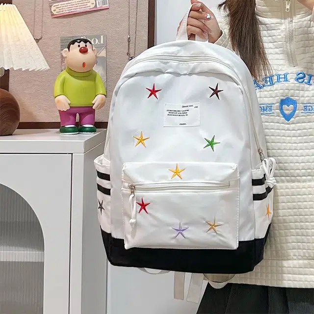 泰格奴 字母印花轻便简约国风大容量运动耐磨背包初中生高中生大学生上课百搭书包 尼龙 双肩包 女款 黑色/红色/卡其色/深蓝色/棕色