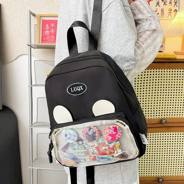 泰格奴 小清新休闲高颜值精美潮版韩版背包初中生高中生大学生上课百搭书包 帆布 双肩包 男女同款情侣款 黑色/粉红色/紫罗兰/天蓝色