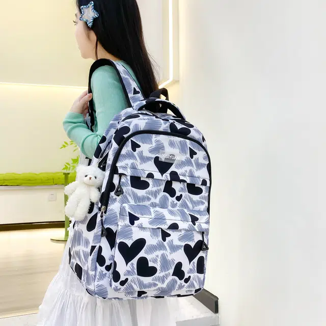 泰格奴 涂鸦精美机能通勤旅行小清新轻便高颜值大容量背包初中高中大学生上课百搭书包 尼龙 双肩包 女款 黑色/紫色/粉色/蓝色