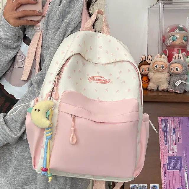 泰格奴 开学书包高级感高颜值轻便舒适日常小众设计大容量女高中生大学生美式背包 尼龙布 双肩包 女款 黑色/粉色/绿色/蓝色/黄色