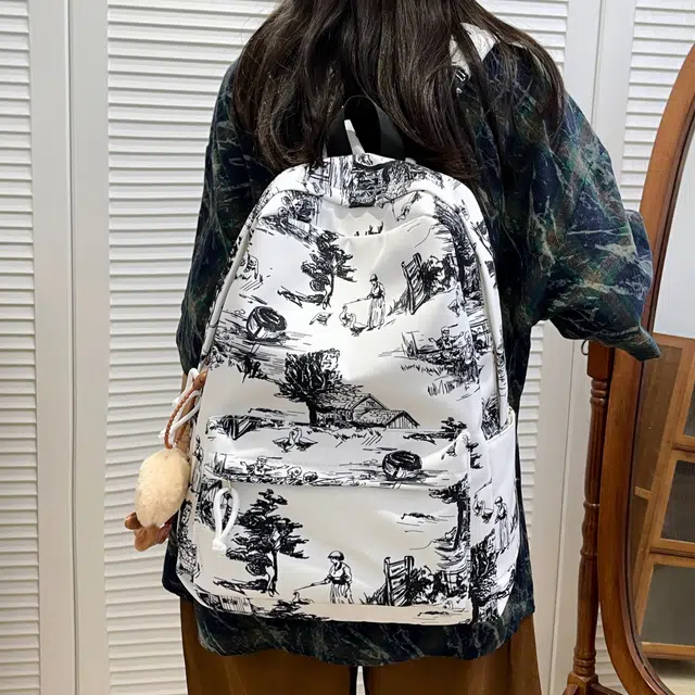 泰格奴 小清新休闲高颜值韩版背包初中生高中生大学生上课百搭书包 尼龙 双肩包 男女同款情侣款 白色/蓝色/黑色