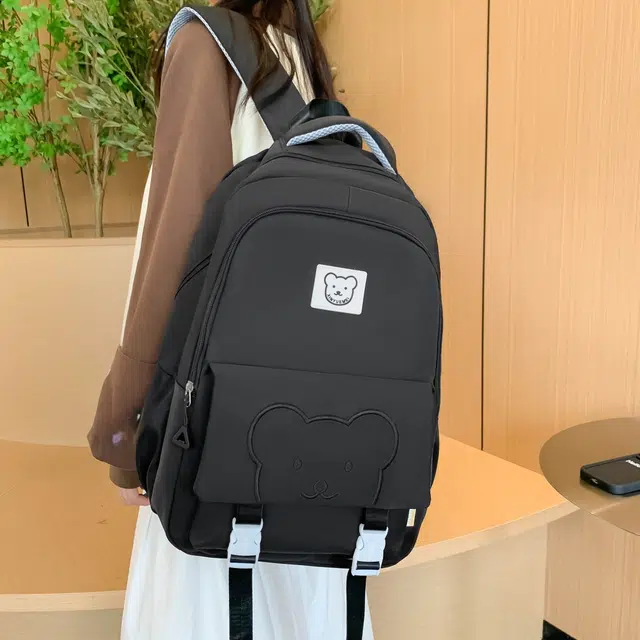 泰格奴 字母印花轻便简约国风大容量运动背包初中生高中生大学生上课百搭书包 尼龙 双肩包 男女同款情侣款 黑色/紫色/卡其色/蓝色/粉色