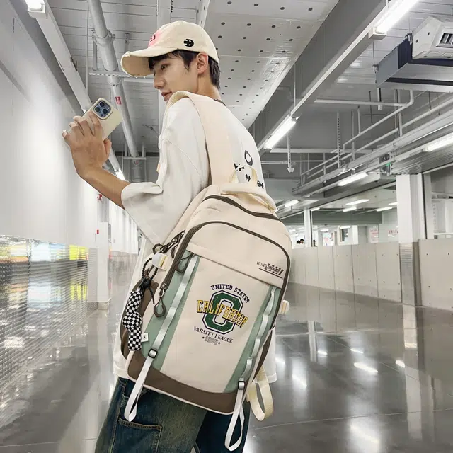 泰格奴 撞色系轻便百搭背包美版韩流洋气个性气质高级感潮流时尚初中高中大学生上课百搭书包 尼龙 双肩包 男女同款情侣款 多色