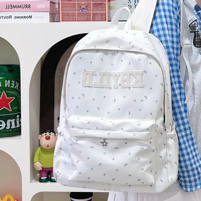 泰格奴 小清新刺绣字母图案休闲高颜值潮版韩版高颜值背包上学书包 尼龙 双肩包 常规 男女同款情侣款 白色/黑色