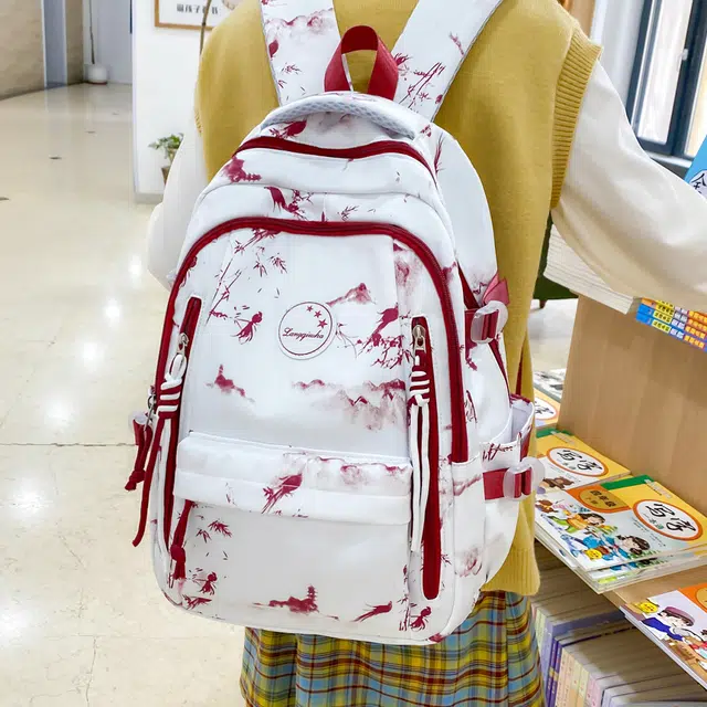 泰格奴 字母印花轻便简约国风大容量运动耐磨背包初中生高中生大学生上课百搭书包 尼龙 双肩包 女款 黑色/酒红色/浅绿色/粉色