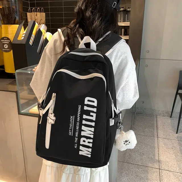 泰格奴 字母印花轻便简约国风大容量运动耐磨背包初中生高中生大学生上课百搭书包 尼龙 双肩包 男女同款情侣款 黑色/酒红色/绿色/蓝色