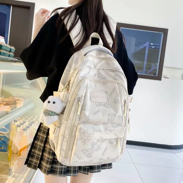 泰格奴 字母印花轻便简约国风大容量运动耐磨背包初中生高中生大学生上课百搭书包 尼龙 双肩包 男女同款情侣款 多色