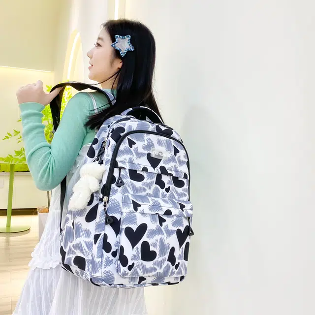 泰格奴 涂鸦精美机能通勤旅行小清新轻便高颜值大容量背包初中高中大学生上课百搭书包 尼龙 双肩包 女款 黑色/紫色/粉色/蓝色