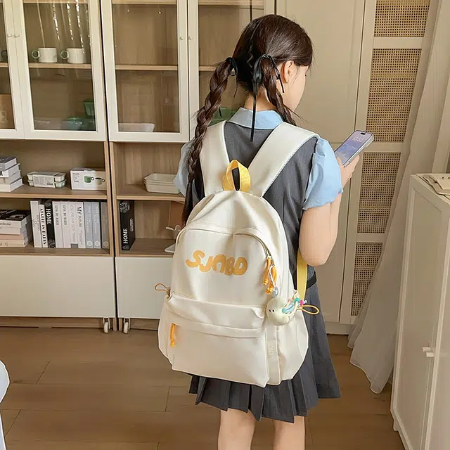 泰格奴 小清新休闲高颜值精美潮版韩版背包初高中生大学生上课百搭书包 尼龙 双肩包 男女同款情侣款 白色/黑色/蓝色/灰色/黄色