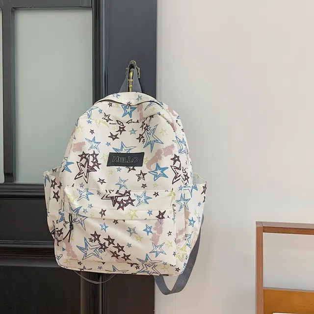 泰格奴 小清新休闲高颜值精美潮版韩版背包初中生高中生大学生上课百搭书包 尼龙布 双肩包 男女同款情侣款 白色