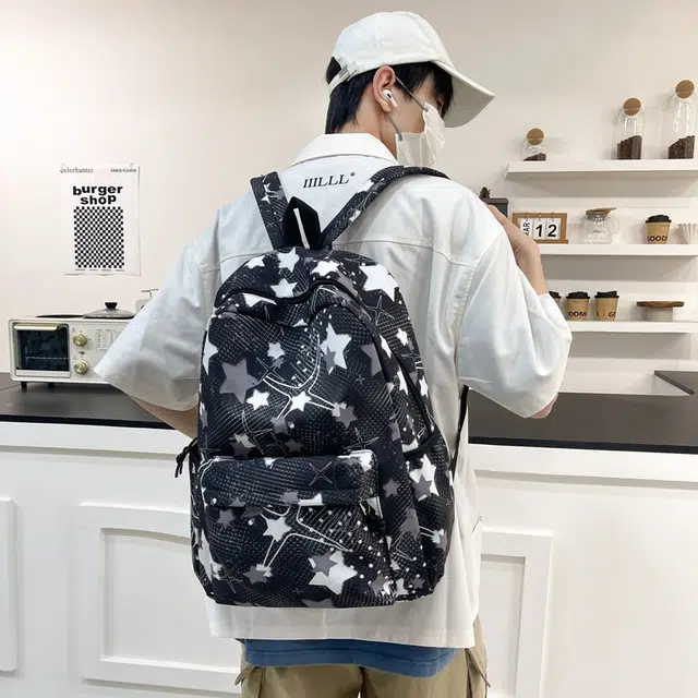 泰格奴 撞色系轻便百搭背包个性气质潮流时尚初中高中大学生上课百搭书包 尼龙 双肩包 常规 男女同款情侣款 黑色/粉红色/黄色/绿色/蓝色