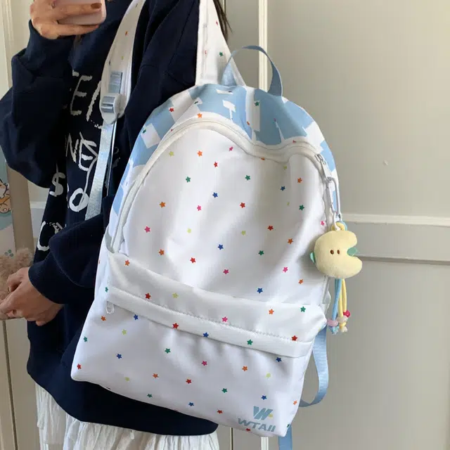 泰格奴 满天星学院风青春感满印初高中大学生轻便出行书包通勤休闲时尚小众设计百搭背包 尼龙 双肩包 常规 女款 粉色/绿色/蓝色