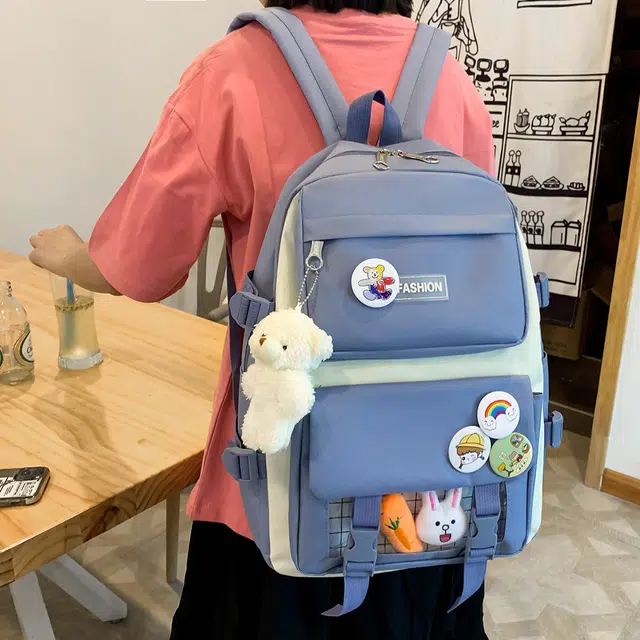 泰格奴 小清新休闲高颜值韩版背包初中生高中生大学生上课百搭书包 帆布 双肩包 男女同款情侣款 蓝色/粉色/紫色/黑色