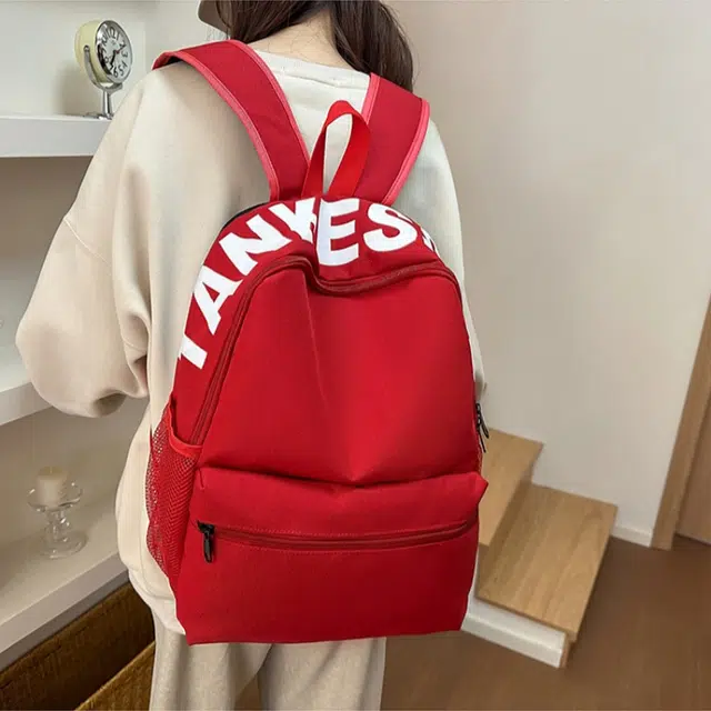 泰格奴 日系初高中大学生毕业季旅游书包简约轻便外出纯色百搭背包女生 尼龙 双肩包 男女同款情侣款 红色/紫色/黄色/黑色/浅灰色/粉红色