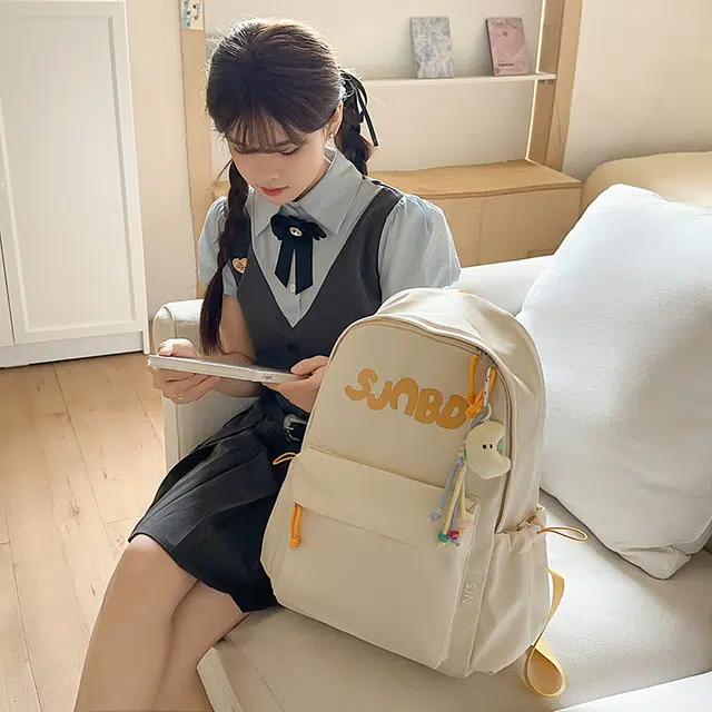 泰格奴 小清新休闲高颜值精美潮版韩版背包初高中生大学生上课百搭书包 尼龙 双肩包 男女同款情侣款 白色/黑色/蓝色/灰色/黄色