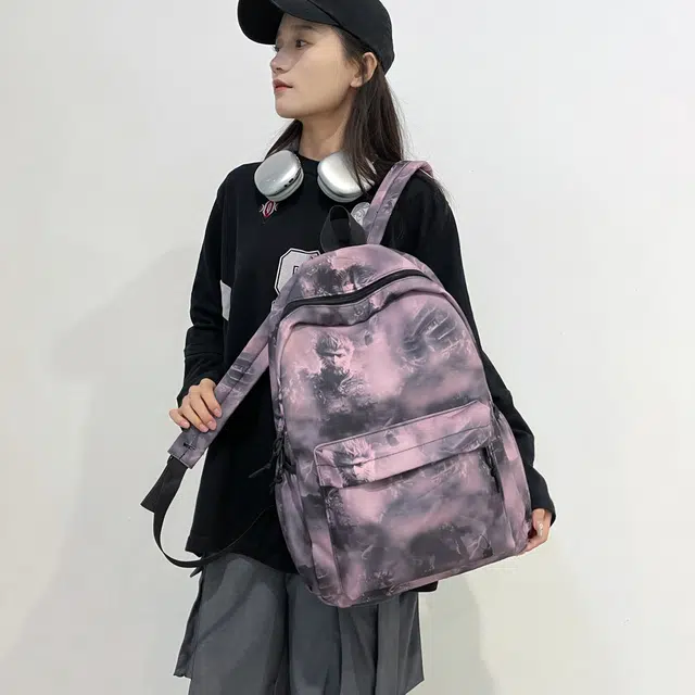 泰格奴 小清新休闲高颜值精美潮版韩版背包初中生高中生大学生上课百搭 尼龙 双肩包 男女同款情侣款 粉红色/绿色/黑色