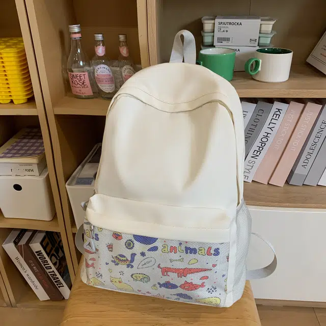 泰格奴 涂鸦精美机能通勤旅行小清新轻便高颜值大容量背包上课百搭书包 尼龙 双肩包 常规 男女同款情侣款 白色/灰色/黑色