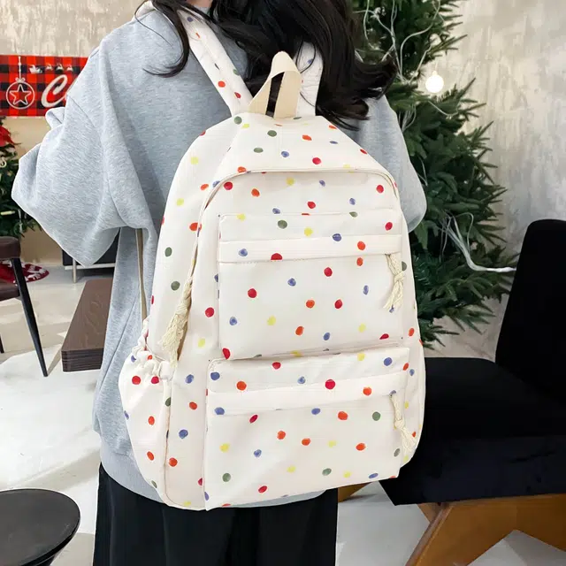 泰格奴 字母印花轻便简约大容量运动背包初中生高中生大学生上课百搭书包 尼龙 双肩包 女款 白色彩花白色绿花黑色彩花黑色白花黄色绿色
