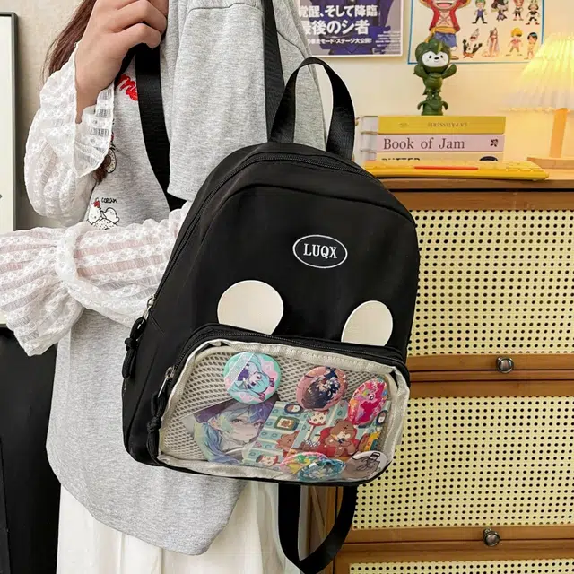 泰格奴 小清新休闲高颜值精美潮版韩版背包初中生高中生大学生上课百搭书包 帆布 双肩包 男女同款情侣款 黑色/粉红色/紫罗兰/天蓝色