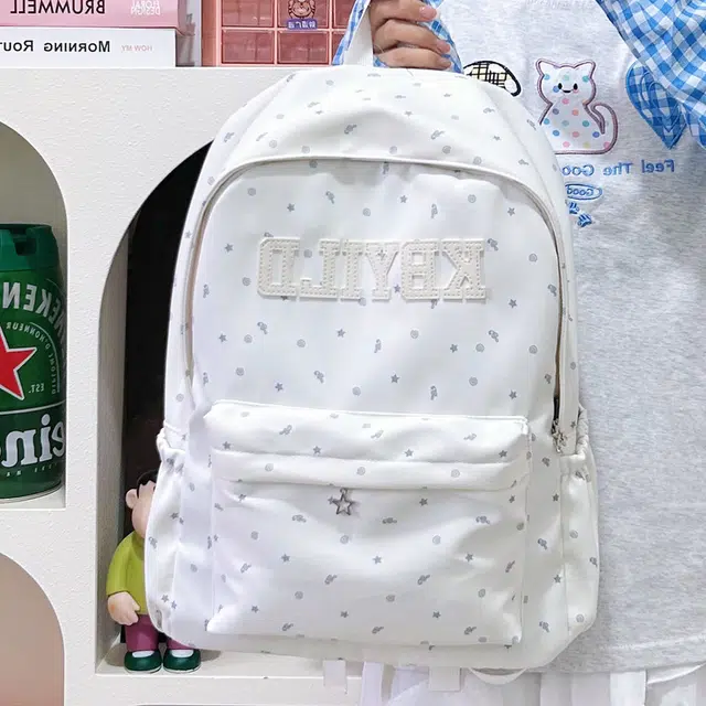 泰格奴 小清新刺绣字母图案休闲高颜值潮版韩版高颜值背包上学书包 尼龙 双肩包 常规 男女同款情侣款 白色/黑色