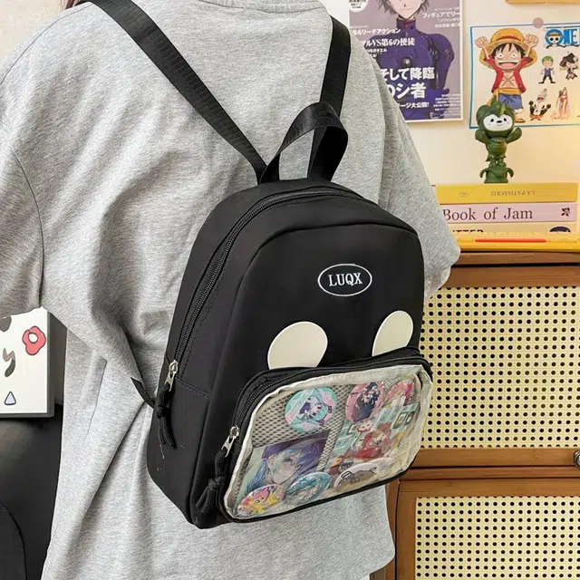 泰格奴 小清新休闲高颜值精美潮版韩版背包初中生高中生大学生上课百搭书包 帆布 双肩包 男女同款情侣款 黑色/粉红色/紫罗兰/天蓝色