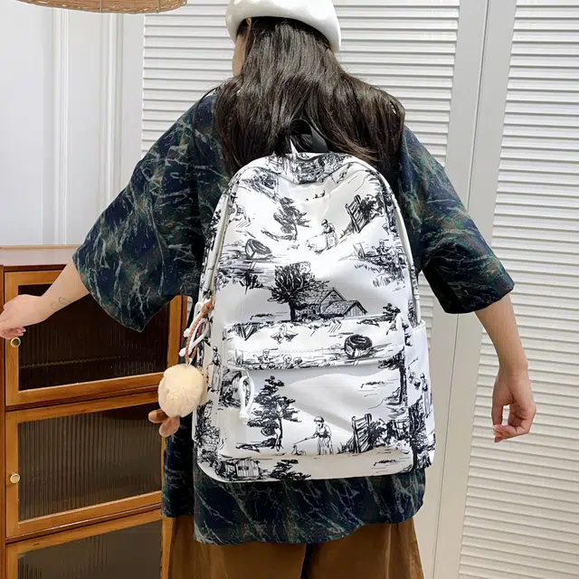 泰格奴 小清新休闲高颜值韩版背包初中生高中生大学生上课百搭书包 尼龙 双肩包 男女同款情侣款 白色/蓝色/黑色