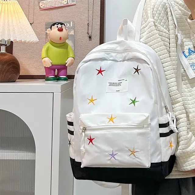 泰格奴 字母印花轻便简约国风大容量运动耐磨背包初中生高中生大学生上课百搭书包 尼龙 双肩包 女款 黑色/红色/卡其色/深蓝色/棕色