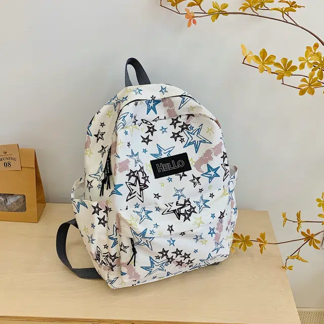 泰格奴 小清新休闲高颜值精美潮版韩版背包初中生高中生大学生上课百搭书包 尼龙布 双肩包 男女同款情侣款 白色