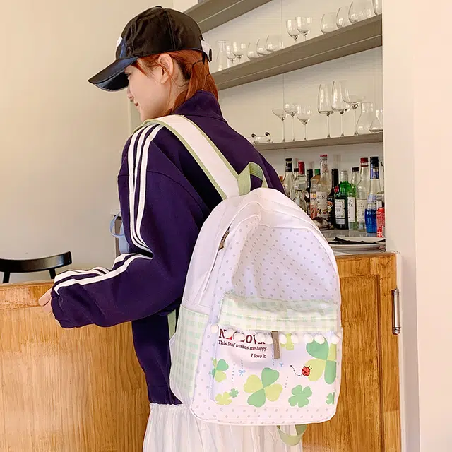 泰格奴 涂鸦精美机能通勤旅行小清新轻便高颜值大容量背包初中高中大学生上课百搭书包 尼龙 书包双肩包 男女同款情侣款 绿色