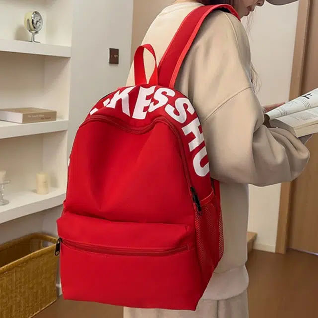 泰格奴 日系初高中大学生毕业季旅游书包简约轻便外出纯色百搭背包女生 尼龙 双肩包 男女同款情侣款 红色/紫色/黄色/黑色/浅灰色/粉红色