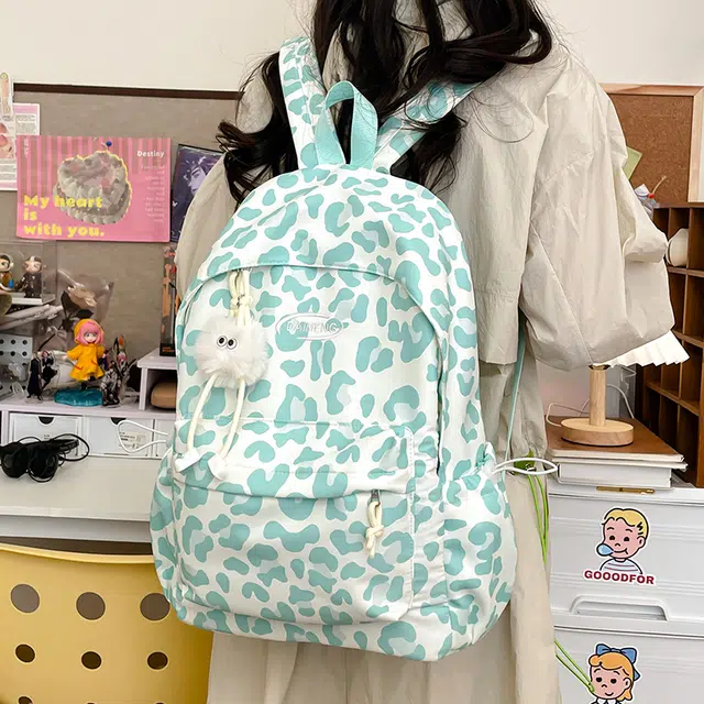 泰格奴 小清新休闲高颜值精美潮版韩版背包初中生高中生大学上课百搭 尼龙 双肩包 男女同款情侣款 绿色/黑色/蓝色
