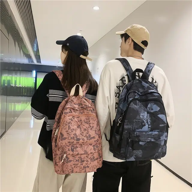 泰格奴 简约休闲百搭高级感街头休闲初高中大学生毕业季旅游上课书包 尼龙 双肩包 男女同款情侣款 灰蓝色/粉红色/浅蓝色/浅灰色/浅绿色