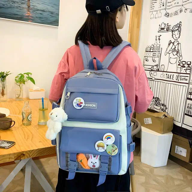 泰格奴 小清新休闲高颜值韩版背包初中生高中生大学生上课百搭书包 帆布 双肩包 男女同款情侣款 蓝色/粉色/紫色/黑色