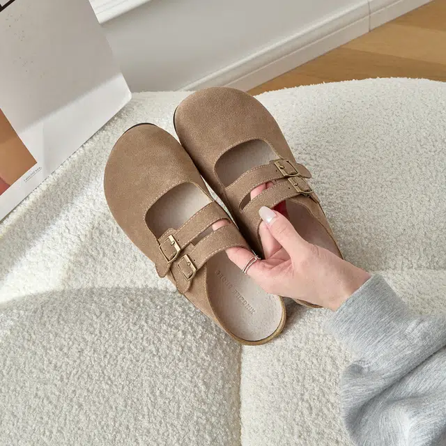 兰缪 复古丑萌勃肯外穿内增高舒适百搭 防滑包头拖鞋 女 驼色