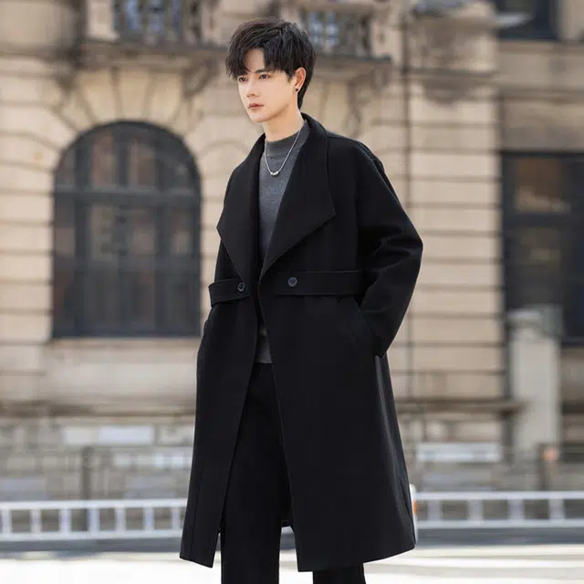 加荣 毛呢中长款过膝呢子秋季英伦风时尚高级感慵懒风松弛感纯色基础款休闲百搭大衣 男女同款