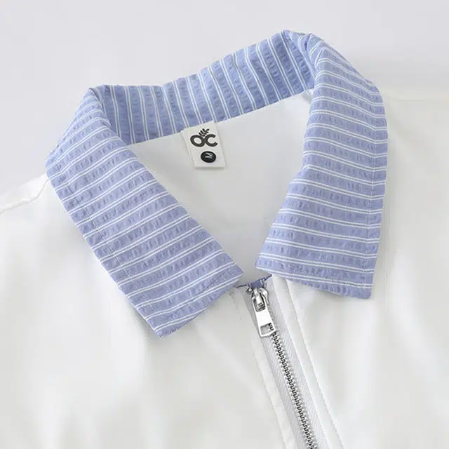 加荣 拼色条纹刺绣翻领外套小众设计感棒球服潮牌宽松舒适假两件休闲拼接飞行夹克 男女同款